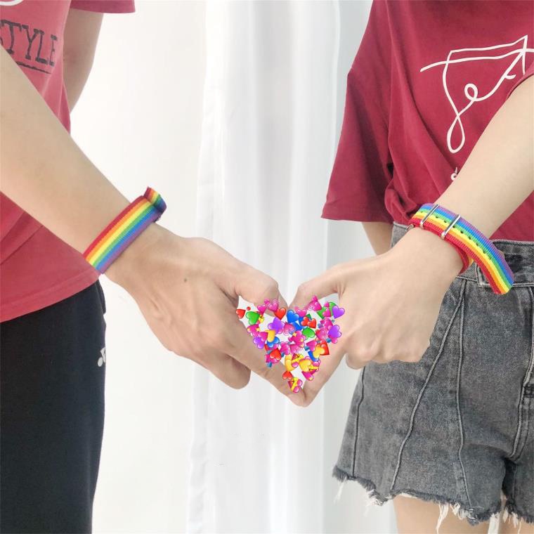 Gelang Bahan Nilon Kanvas Warna-Warni Pelangi Untuk Pasangan