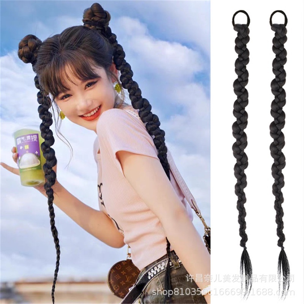 [COD Tangding] 70 cm Hip Hop Dikepang Wig Wanita Gadis Kepribadian Panjang Ekstensi Rambut Wig Aksesoris