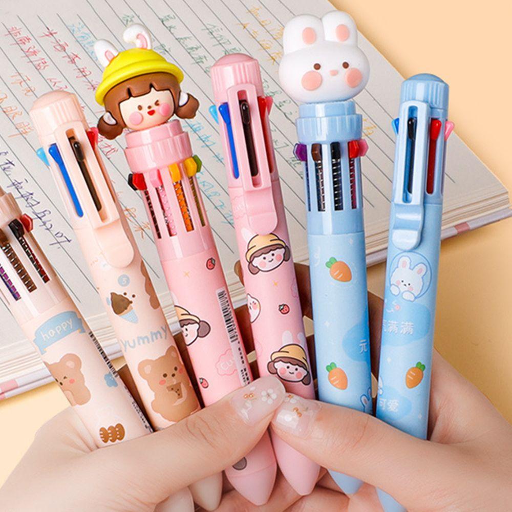Top Ballpoint pen Serba Kartun Set Alat Tulis Tekan-Jenis Belajar Perlengkapan Kantor Beruang Multi-Warna Pulpen