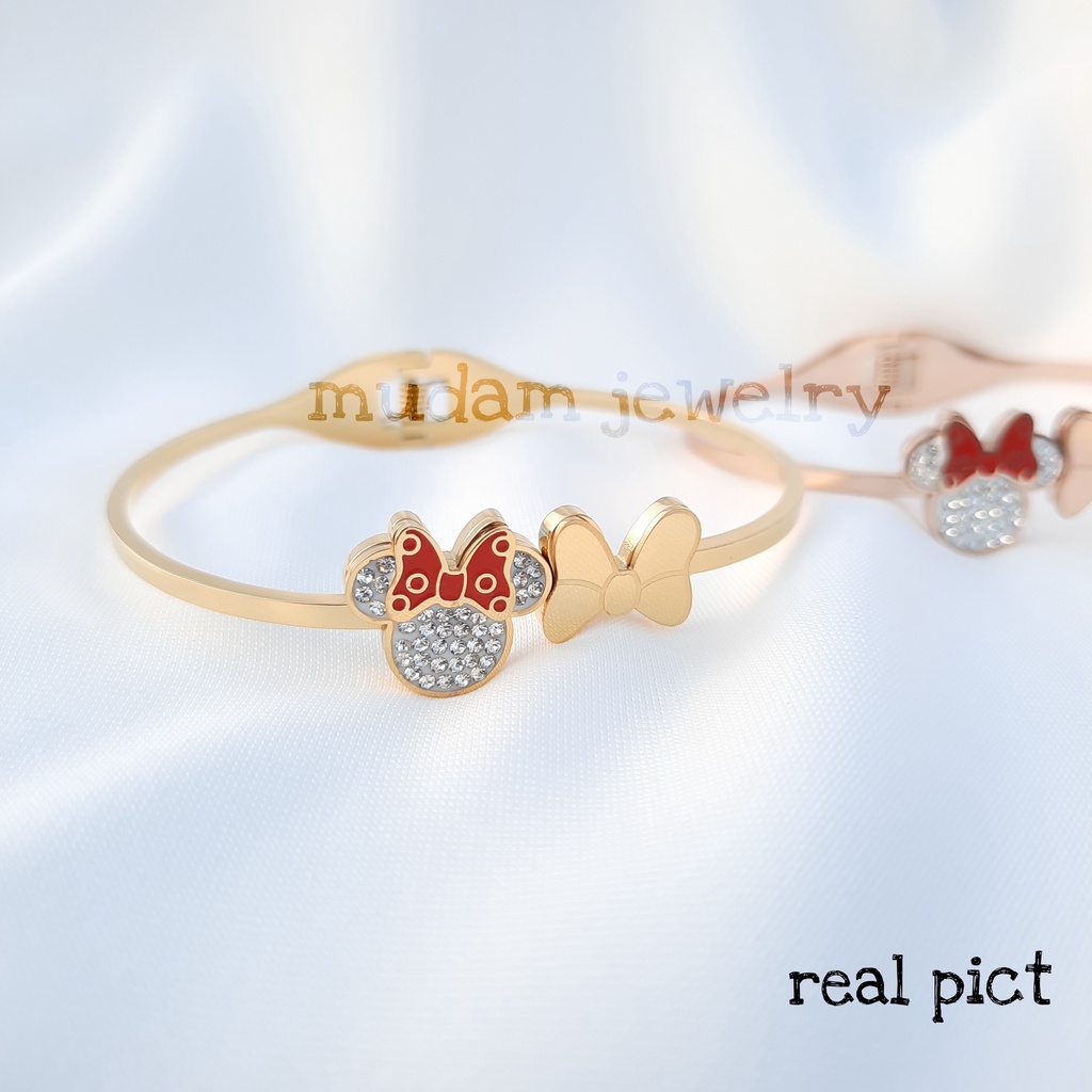 Gelang Bangle Titanium Minnie Pita Tersedia Warna Rosegold, Gold dan Silver