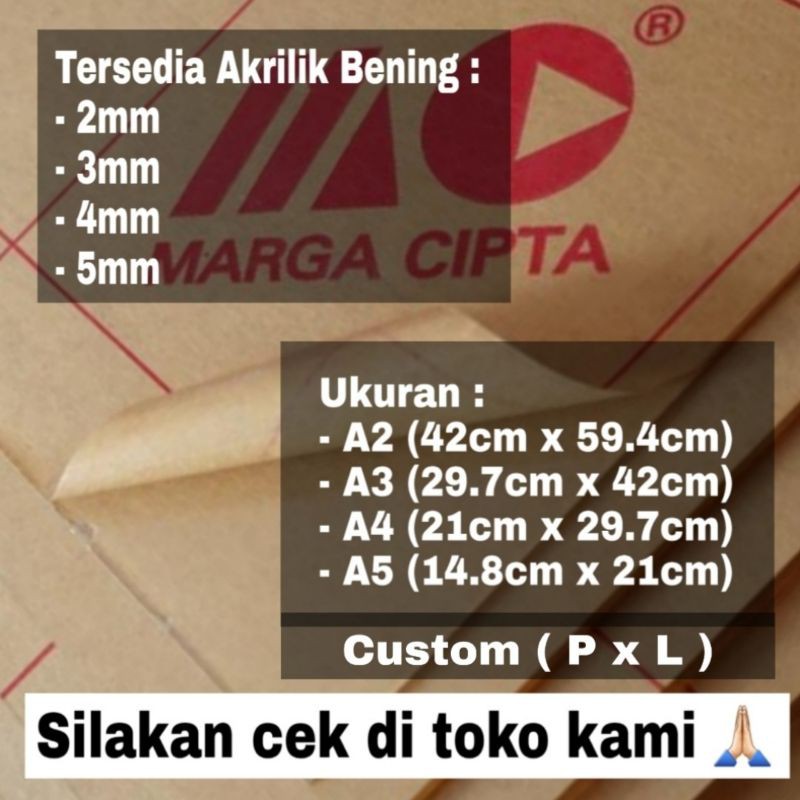 AKRILIK lembaran 1.5mm A4 / Akrilik bening / Marga cipta / Acrylic