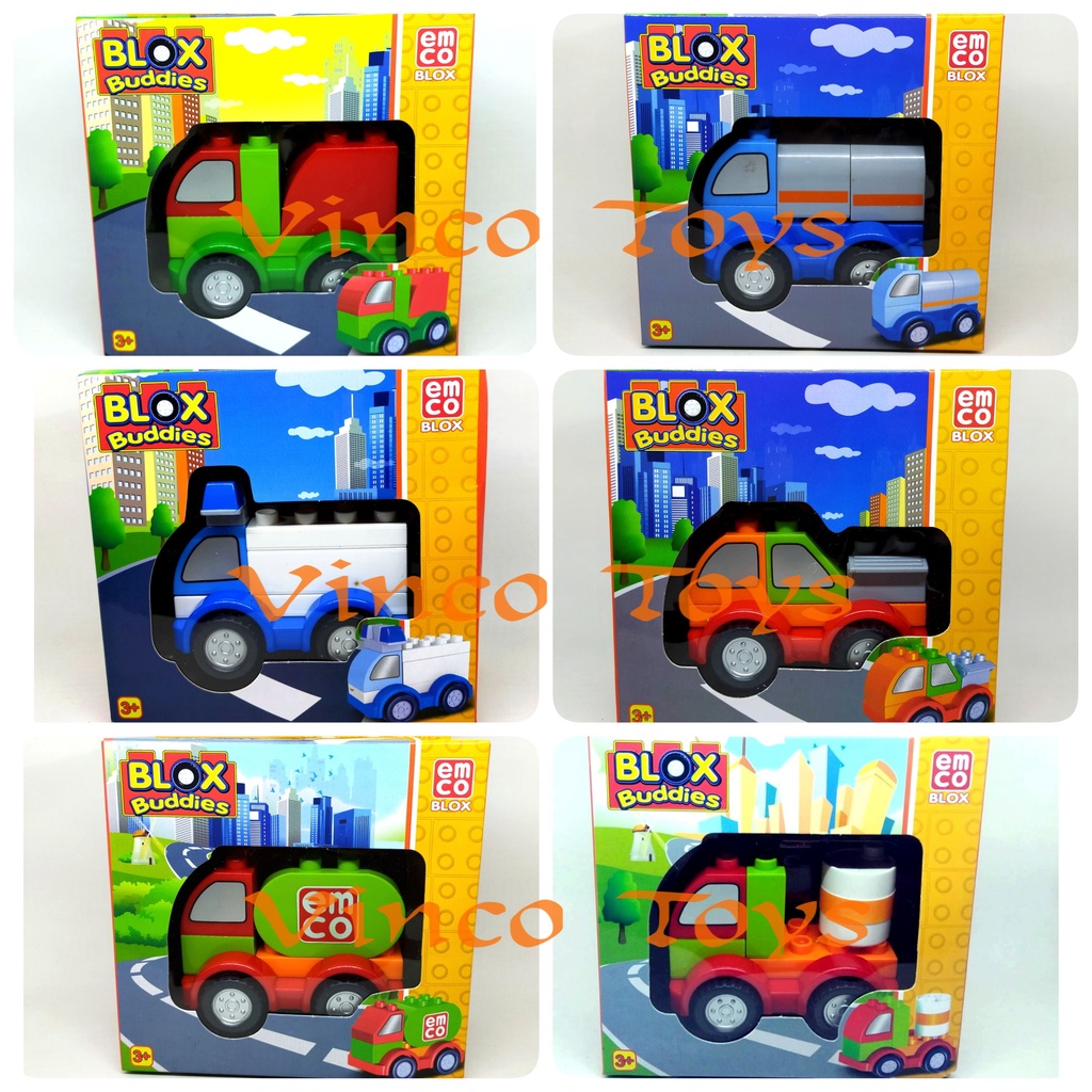 Blox buddies  Emco transportasi publik, mobil polisi, lego besar dumplo, truk tangki