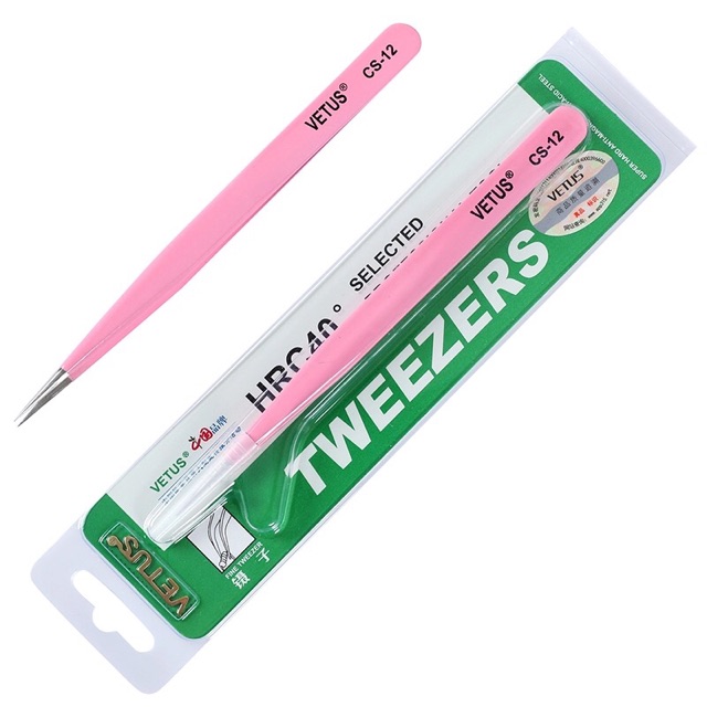 Pinset vetus pink ORI tweezers vetus original pinset lurus bengkok eyelash nail art pinset serbaguna