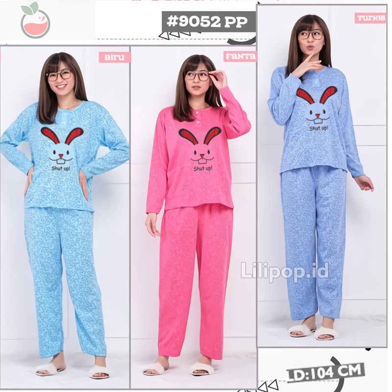 Baju Tidur Wanita PP Lengan Panjang Celana Panjang Baby Doll Bahan Kaos Allsize Murah