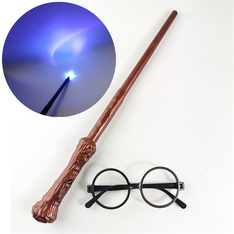 2pcs / set Mainan Kacamata Tongkat Sihir Harry Potter Bahan PVC Dengan Lampu + Suara Untuk Anak