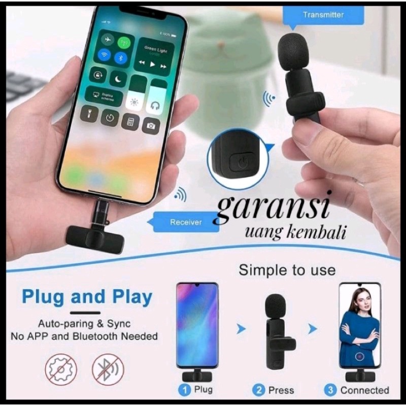 Mic Wireless HP Vlog Youtuber Portable Android Smartphone Type C & For IPhone