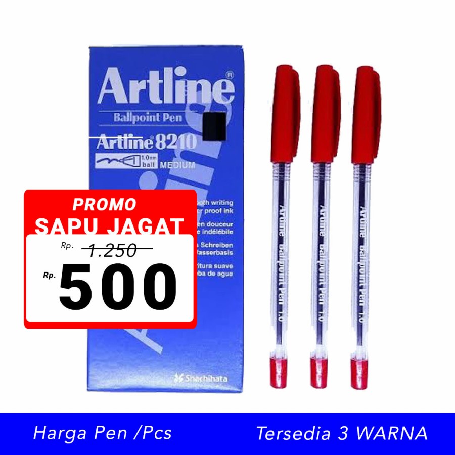 12 pcs Pulpen ARTLINE Merah Ballpoint Pen EK-8210 Bolpen Termurah Pena Grosir - MERAH