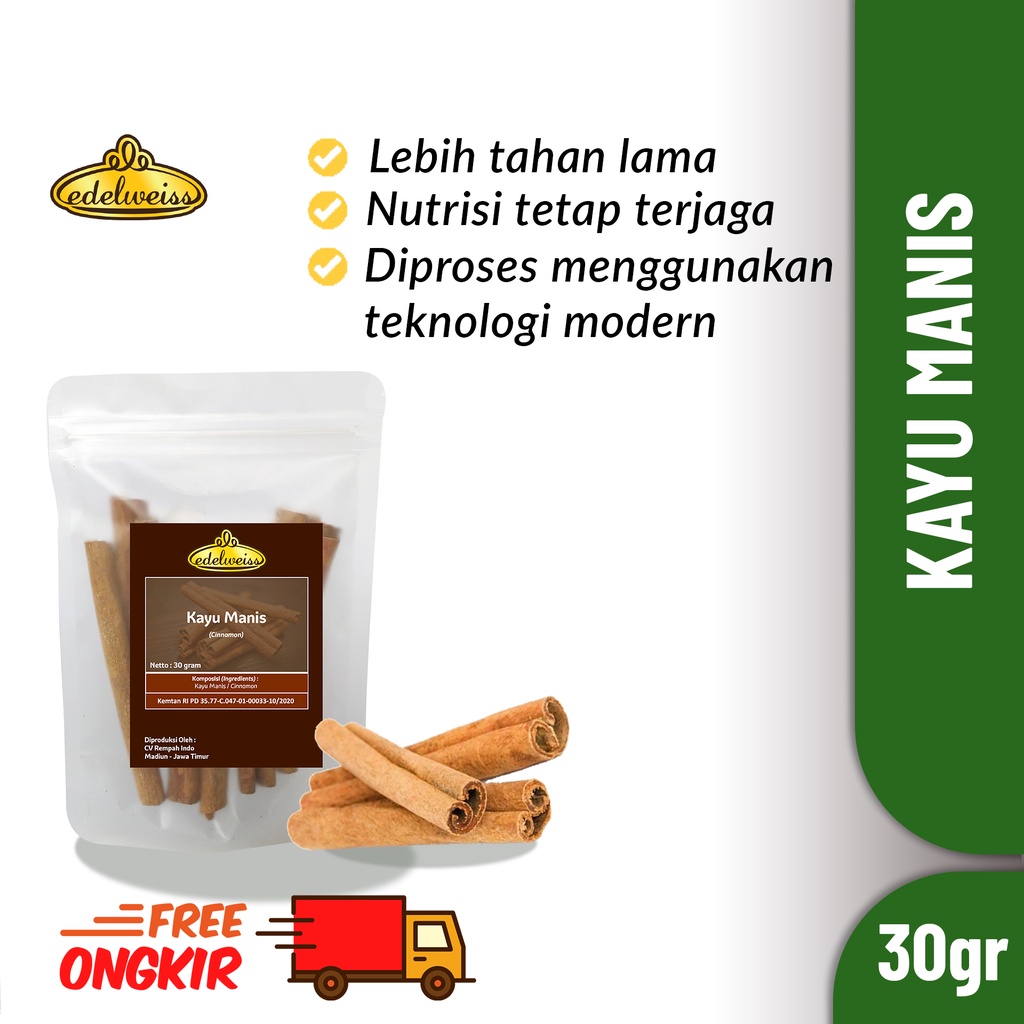 

Edelweiss Kayu Manis Batang Premium Murni Refill Pack 30gr (Cinnamon stick)
