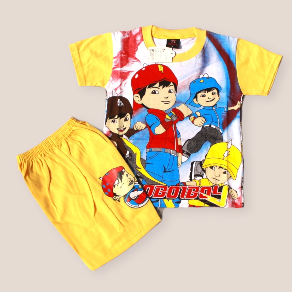 setelan baju anak boboiboy bahan kaos full print size 4-12thn