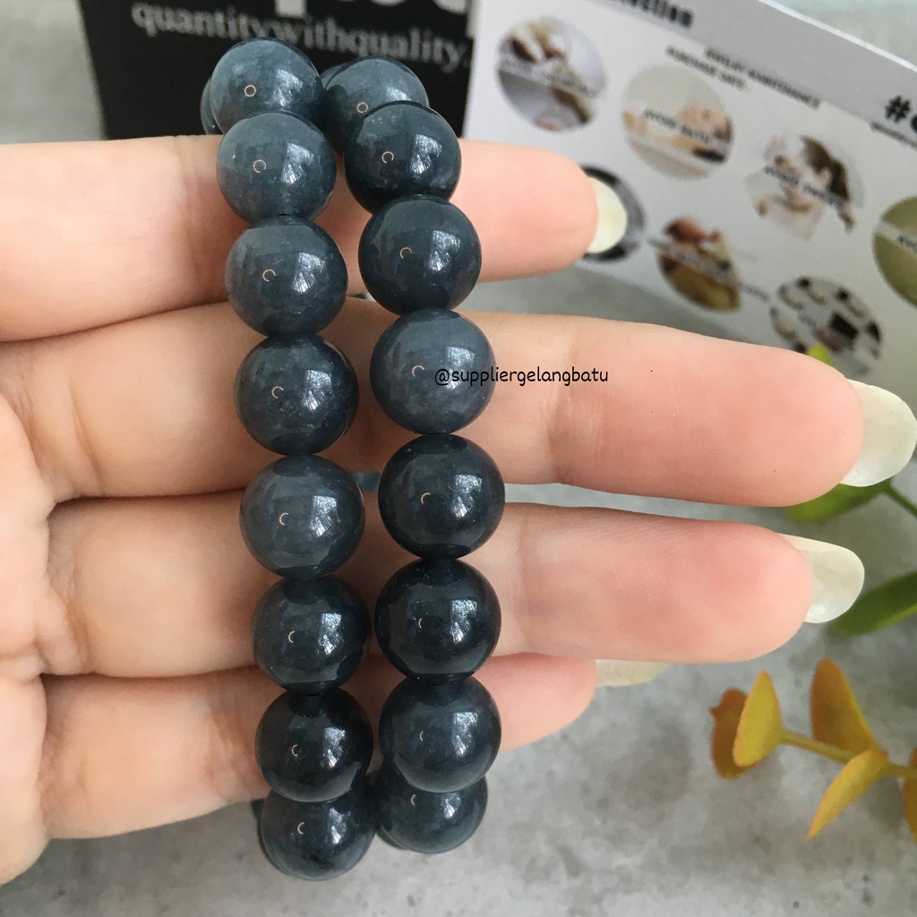 gelang batu GREY AGATE ASLI NATURAL 10mm akik abu abu berserat tembus