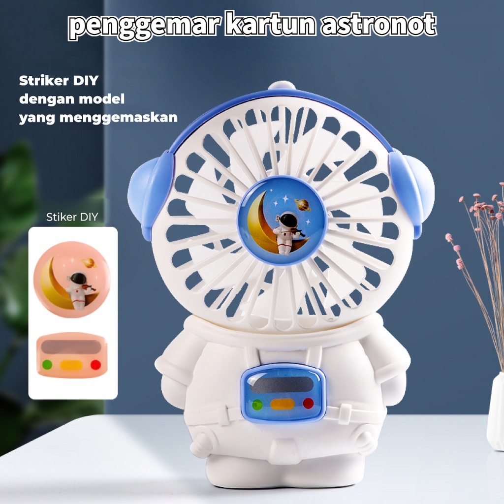 Rokeet Kipas Angin Mini Karakter Lucu Astronot Murah Pocket Fan LED FREE TALI