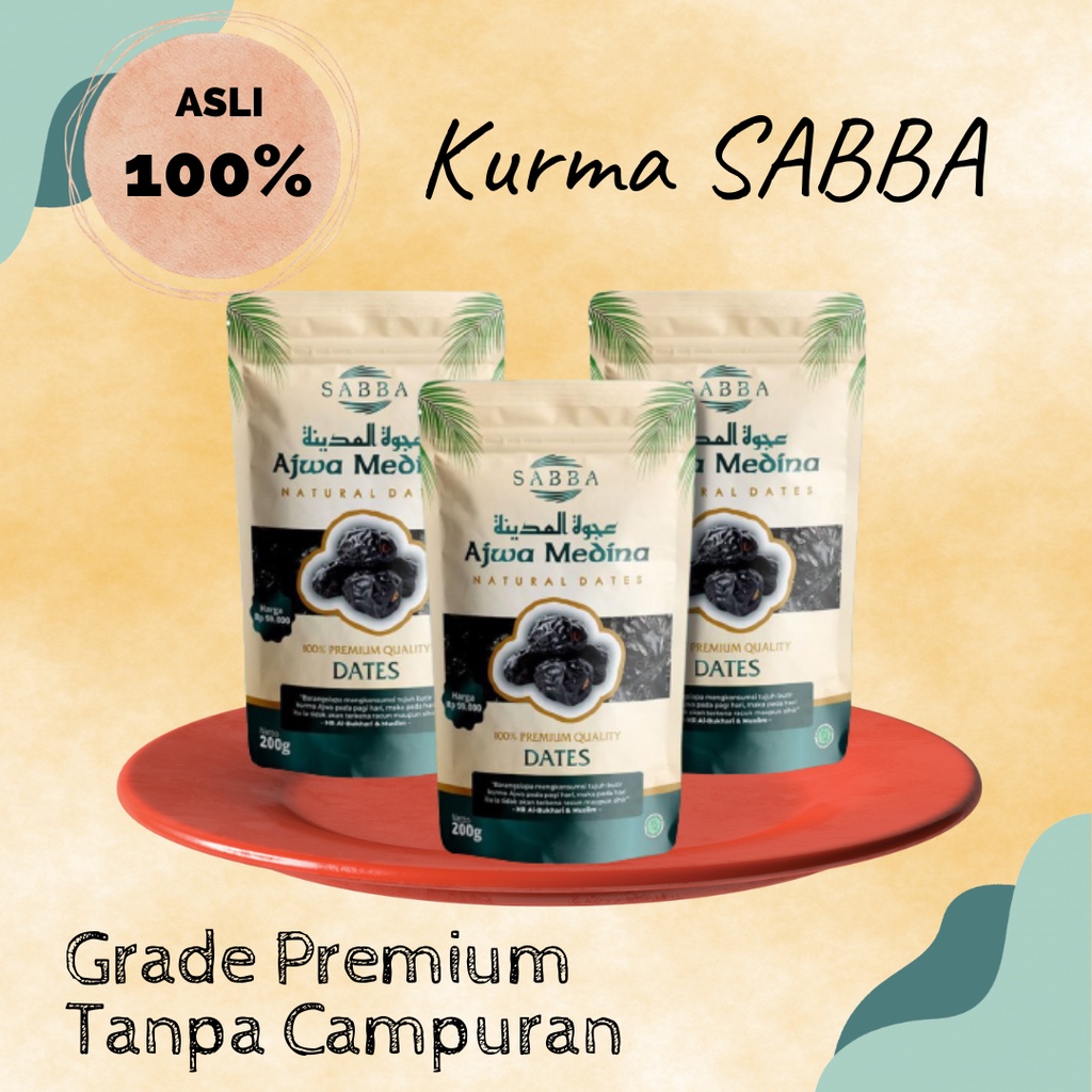 

ASLI Kurma Sabba AJWA Madinah 3 Bungkus Hemat. 100% Grade Premium Tanpa Campuran.