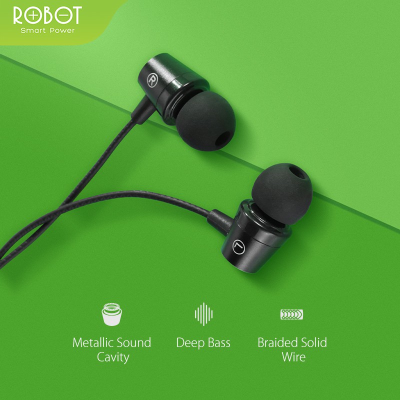 Headset Robot RE101S Wired Earphone Bass Android iPhone Original - Garansi 1 Tahun