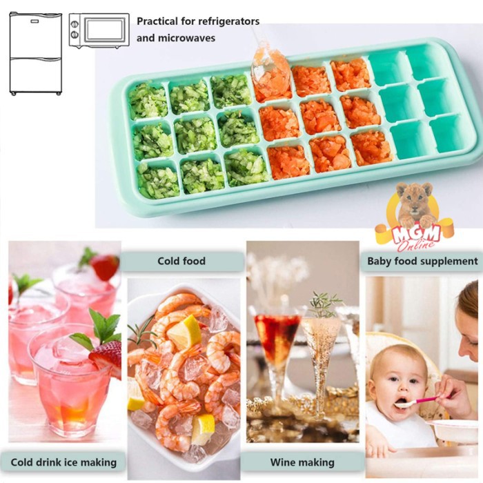 cetakan es batu silikon dengan tutup Silicone Ice Cube Maker 24lubang