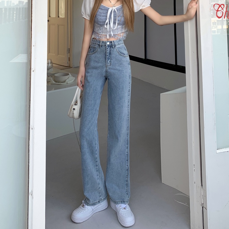 celana panjang wanita baru slim-fit high-waist straight-leg jeans