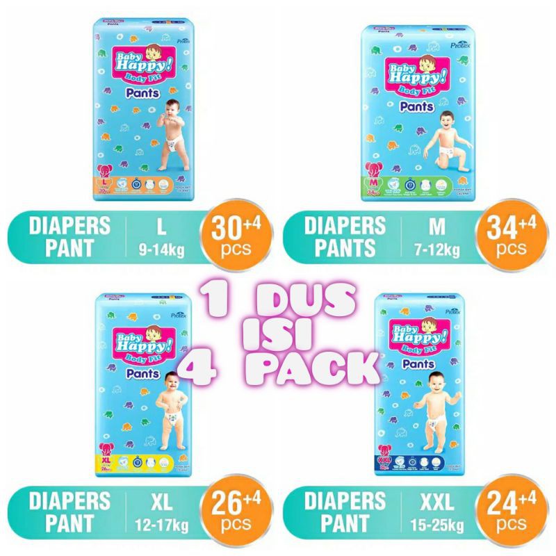 BABY HAPPY pants M L XL XXL 1 DUS isi 4 PACK