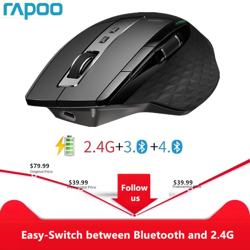 Bebas ongkir Rapoo MT750S Rechargeable Multi-mode Wireless Mouse Easy-Switch between Bluetooth and