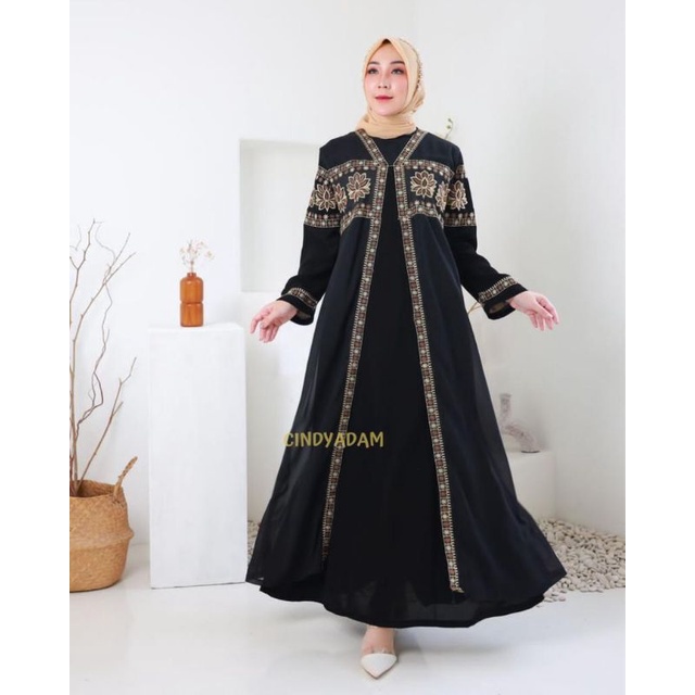 Gamis Abaya Hitam Seruty - Gamis Bordir Murah Mewah