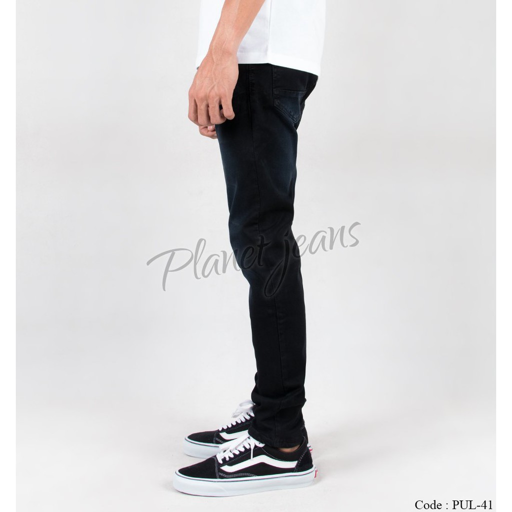 Celana jeans panjang skinny pria black washed Denim skiny warna Deep Navy Cowok PUL41