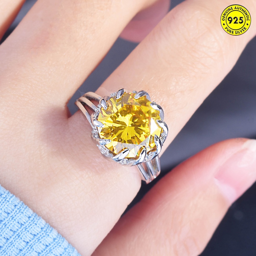 Cincin Model Terbuka Desain Bunga Teratai Hias Permataberlian Warna Kuning Untuk Wanita