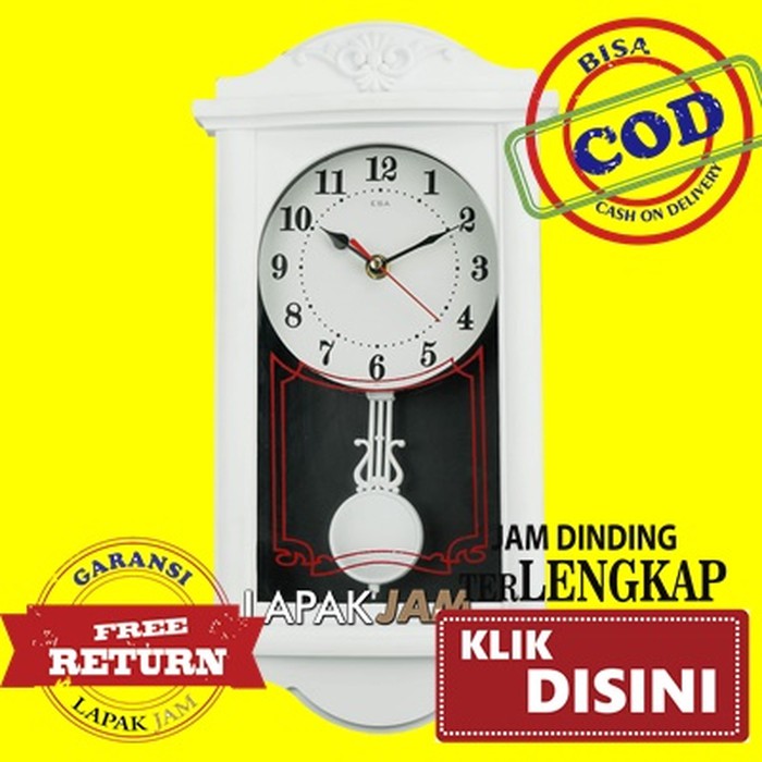 Unik Jam Dinding Esa 2465 Dengan Bandul Goyang Quartz Dimensi 46 cm Bagus - Putih Murah