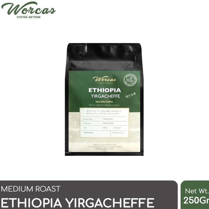 

WORCAS Arabica Ethiopia Yirgacheffe 250 Gram - Medium Roast - KOPI BIJI
