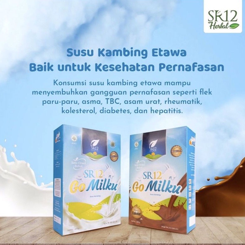 Go Milku SR12 / Susu Gomilku SR12 Susu Kambing Etawa Bubuk Premium / Meningkatkan Kesehatan Imun Melancarkan Asi Untuk Asma Tulang Asam Lambung Darah Tinggi