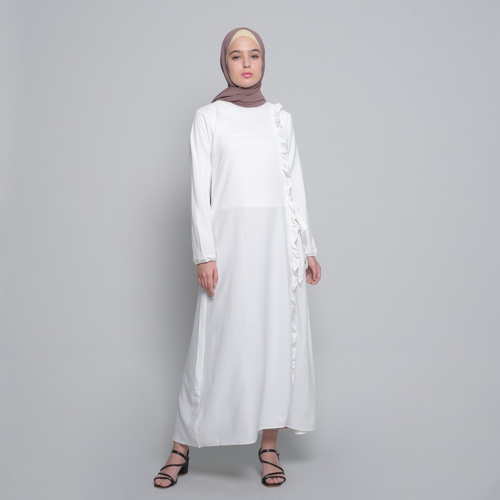 Aleeya Brand Gamis Qinaa Glam White Ruffle