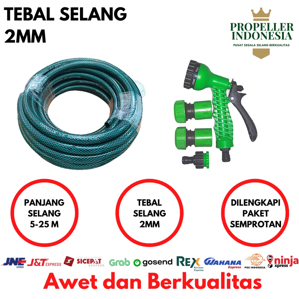 Selang Air 1/2 Paket Hijau Variasi Bengkok 15M Selang Air Taman Selang Siram Tanaman