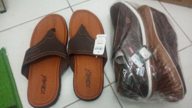 BUNDLING SEPATU KULIT JOEMEN  J 21 FREE SANDAL 03 TAN HITAM 