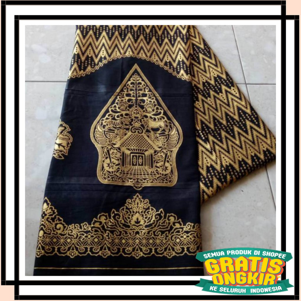 BATIK ANAK DEWASA ORANGTUA ALISAN / Nivana B377 Kain Batik Prada Wayang Gunungan Hitam Emas