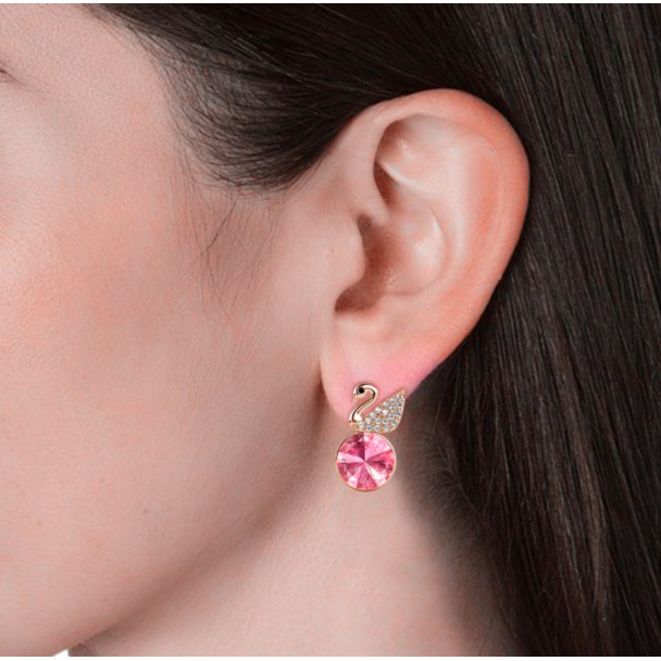 18K Gold Plated Swan Crystal Embellished Stud Earrings SILVER 