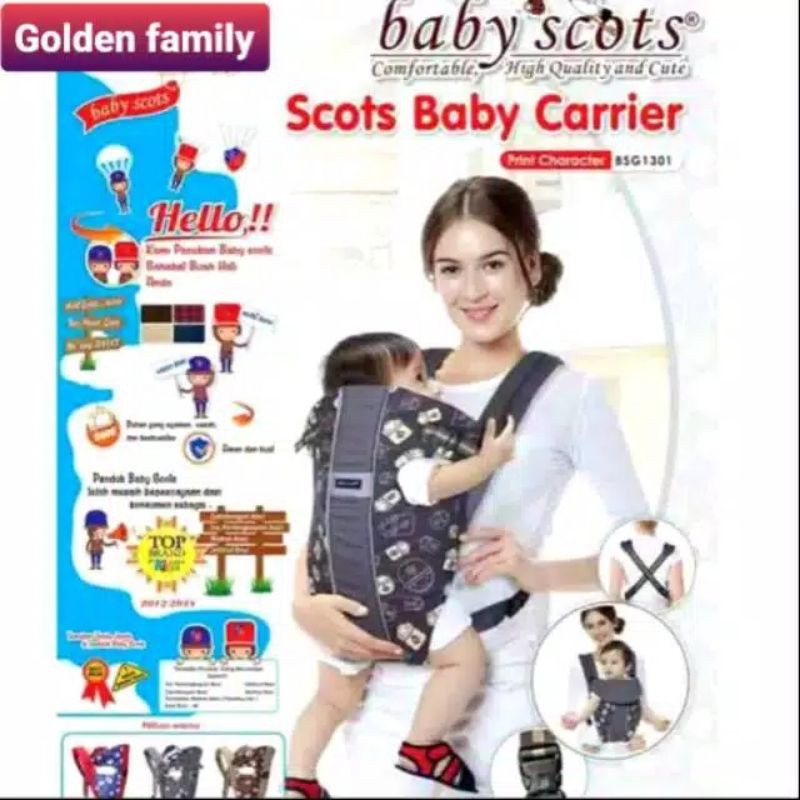 Gendongan Depan Bayi Premium High Quality and Cute Scots Baby Scots Hello with Safety Buckle
