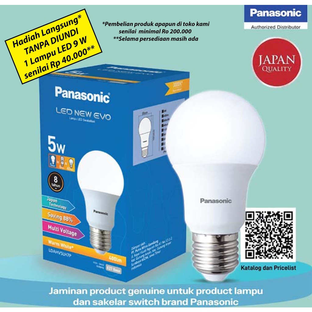 Lampu Bohlam LED Rumah Panasonic 9 watt Murah Super Terang Warna Kuning, Lampu LED rumahan, Lampu Bo