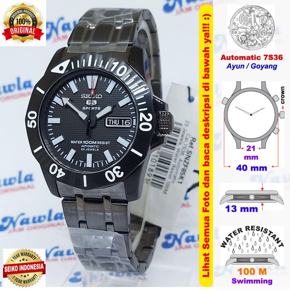 Seiko 5 Sports SNZF85K1 Full Black Stainless - Jam Tangan Pria SNZF85