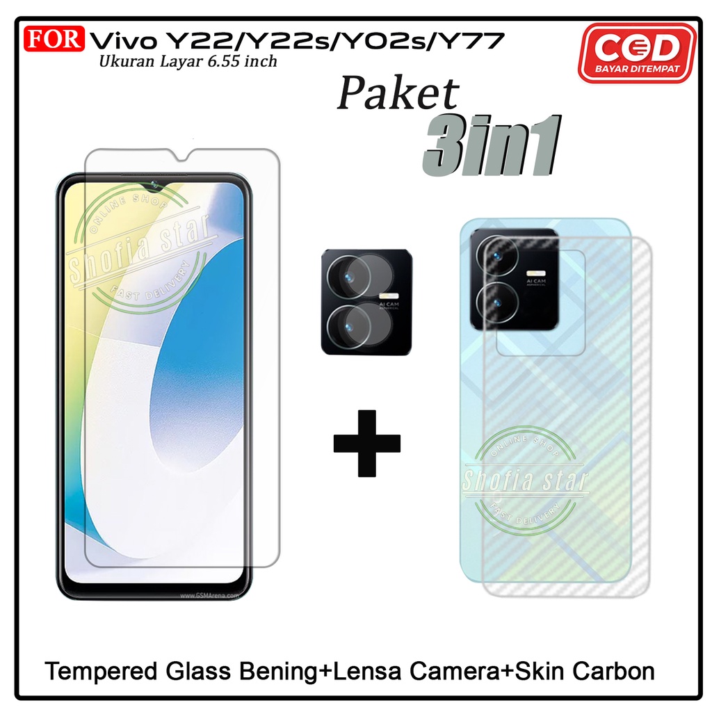 PAKET 3IN1 Tempered Glass Blue Light Vivo Y22 Anti Radiasi Full Cover