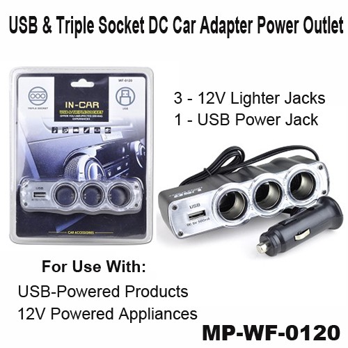 USB + Triple Car Plug ( Cigarette Lighter Mobil x 3 + USB)