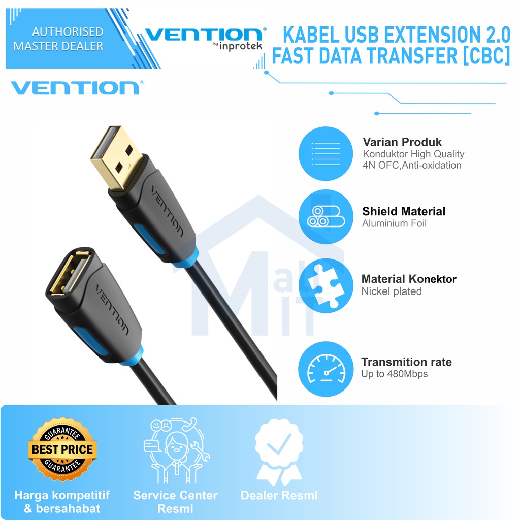 ( Bisa Cod ) Vention Kabel USB A 2.0 3.0 Extension Fast 480 Mbps 5Gbps CBC CBI CBH