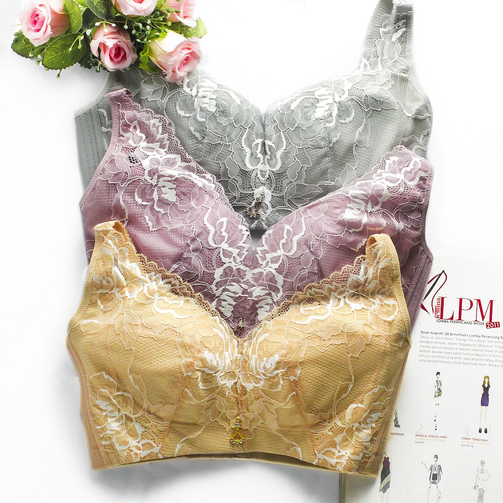 Bra Bh Sexy Tanpa Kawat Tanpa Busa Bahan Katun Motif Renda Brokat Bunga Cantik Elegan -188