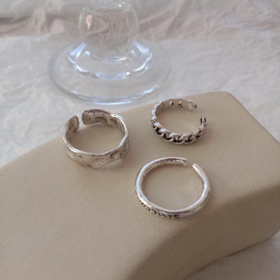 Korea ins gaya dingin set sederhana retro elegan cincin rantai kepribadian sederhana gelang cincin w