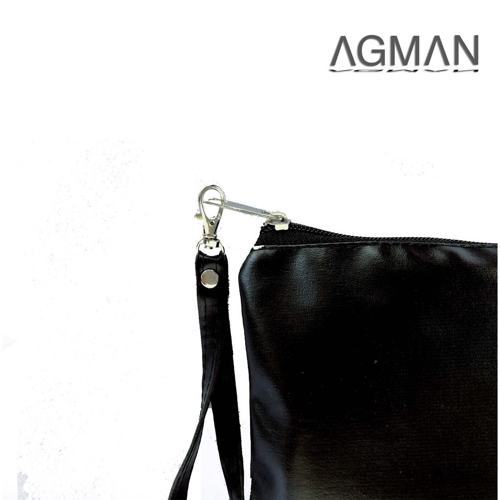 AGMAN Tas Tangan Clutch Pria Wanita Waterproof Kulit Warna Hitam Ukuran Kecil Keren