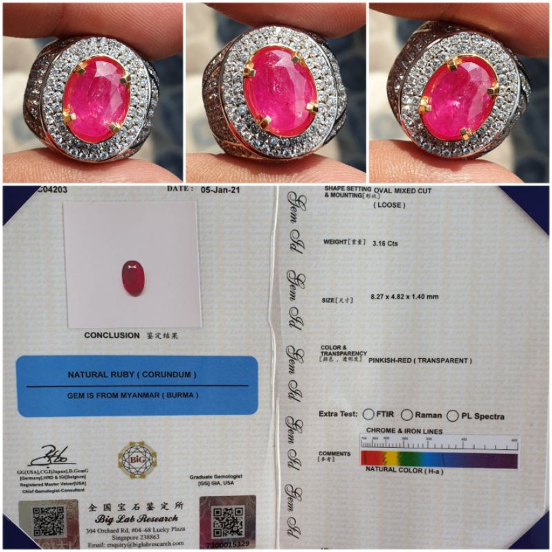 Natural Ruby Burma Myanmar Sertifikat 3.16 crt