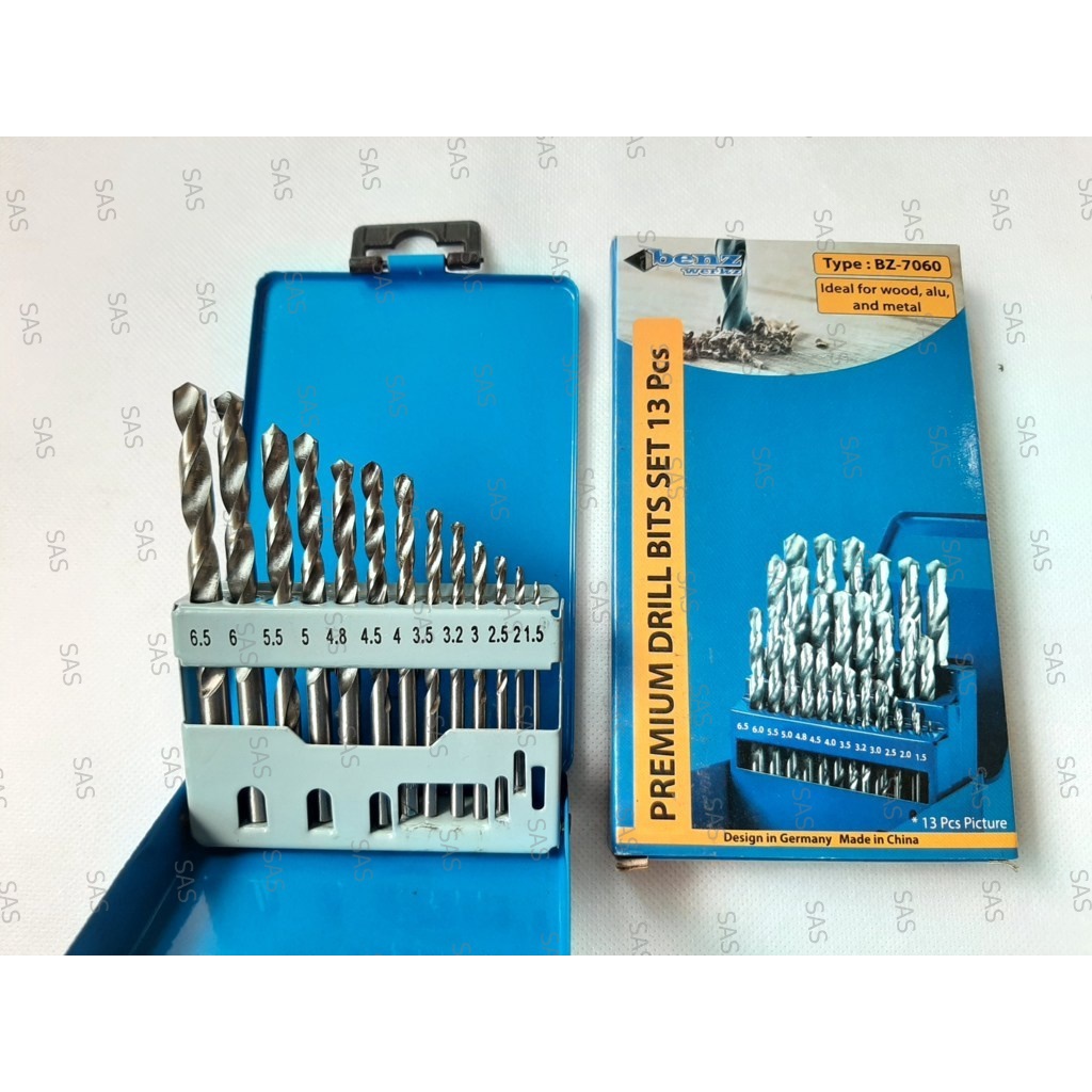 SAS BENZ Mata Bor Besi Set 13 Pcs 1.5 - 6.5mm mata bor besi metal set HSS Mata Bor Serbaguna Bisa Be