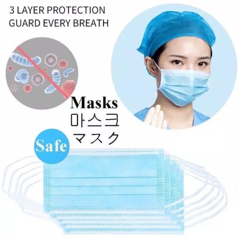 Ada Dos Masker Earlop 3 Ply / Masker Disposable Face Mask 3 Ply / Masker Earloop