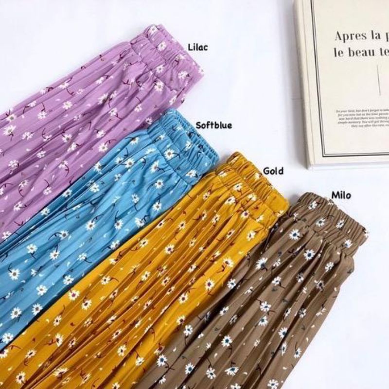 Rok plisket motif Daisy kecil