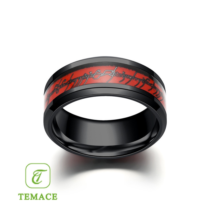 cincin titanium steel desain buddha mammon mantra warna hitam untuk pria