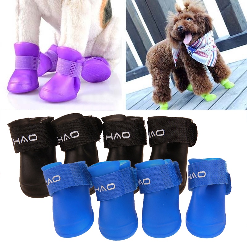 4 Pcs/Set Sepatu Boots Hujan Peliharaan Sepatu Boots Karet Tahan Air Anti Slip Untuk Anjing Dan Kucing Peliharaan