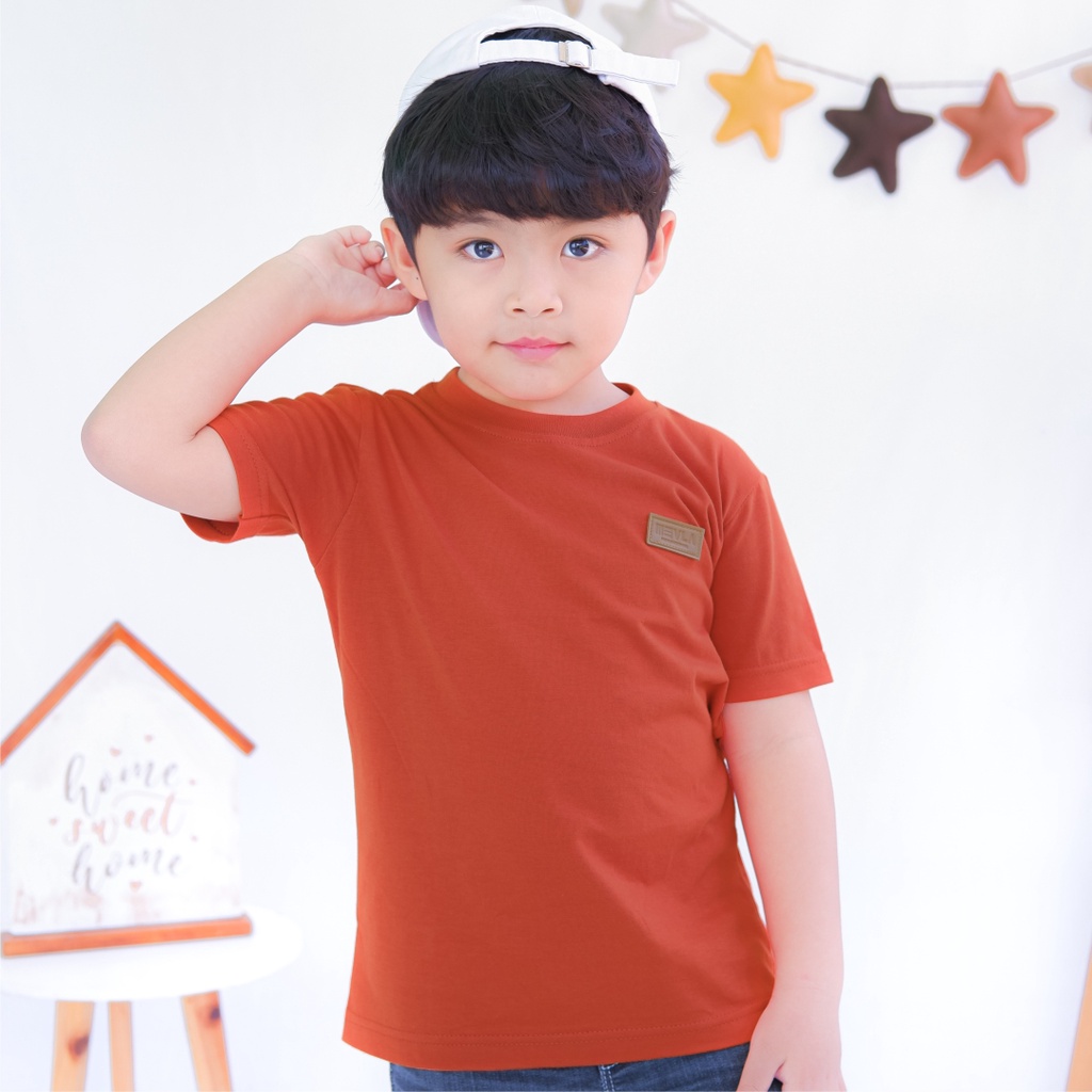 Kaos Polos Anak Laki Laki Perempuan Branded Premium Original | Mevla Kids - Kenzi Cinnamon