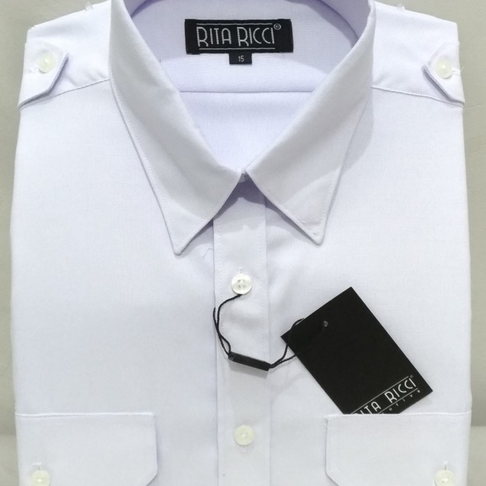 Kemeja pria Kemeja Pria Rita Ricci Putih Cerah Pilot Pendek Oxford Kantong Dua - Putih, M lengan pan