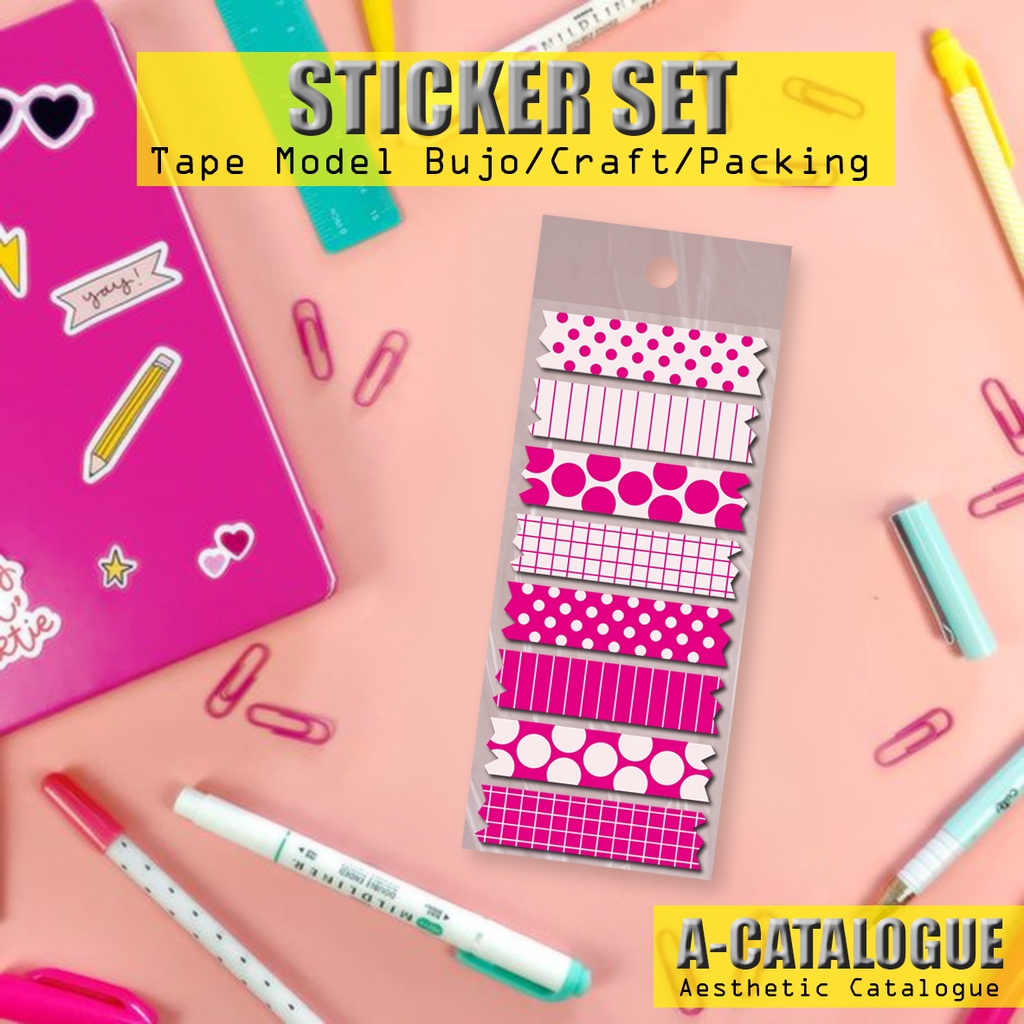 

Sticker set Sticker Tape Sticker Solatip Fragile Bisa Custom Nama Brand Gambar Design Suka-suka || TAPE VOL.1 MAGENTA
